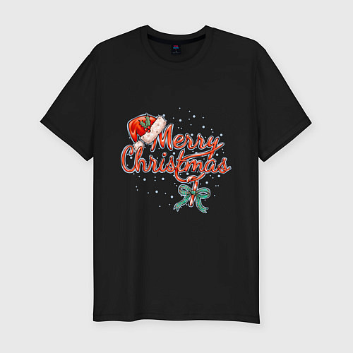 Мужская slim-футболка Merry Christmas 2022 / Черный – фото 1