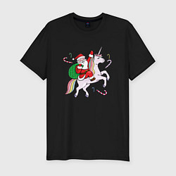 Мужская slim-футболка Дед мороз на единороге 2022