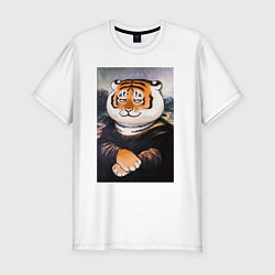 Мужская slim-футболка Тигр - Мона Лиза