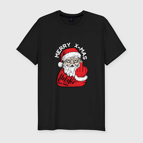 Мужская slim-футболка Плохой дед мороз Merry x-mas / Черный – фото 1
