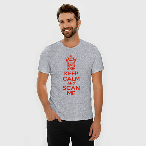 Мужская slim-футболка Keep calm and scan me - fuck off / Меланж – фото 3