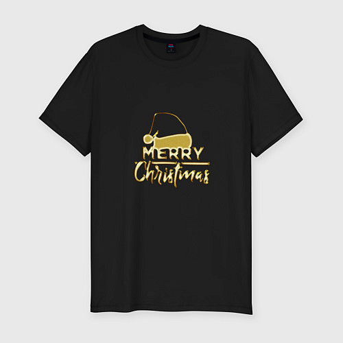 Мужская slim-футболка Новогодняя шапочка золотистая / Черный – фото 1
