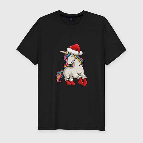 Мужская slim-футболка Санта Единорог / Черный – фото 1