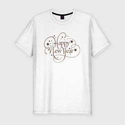 Футболка slim-fit Новый Год Каллиграфическая Надпись Happy New Year, цвет: белый