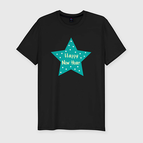 Мужская slim-футболка Новогодняя Звезда Happy New Year Star Новый Год / Черный – фото 1
