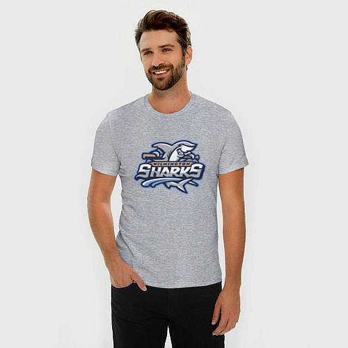 Мужская slim-футболка Wilmington sharks -baseball team / Меланж – фото 3