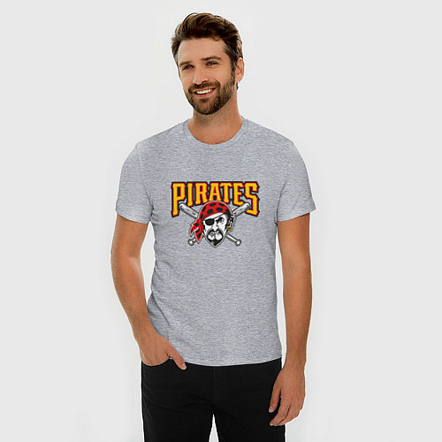 Мужская slim-футболка Pittsburgh Pirates - baseball team / Меланж – фото 3