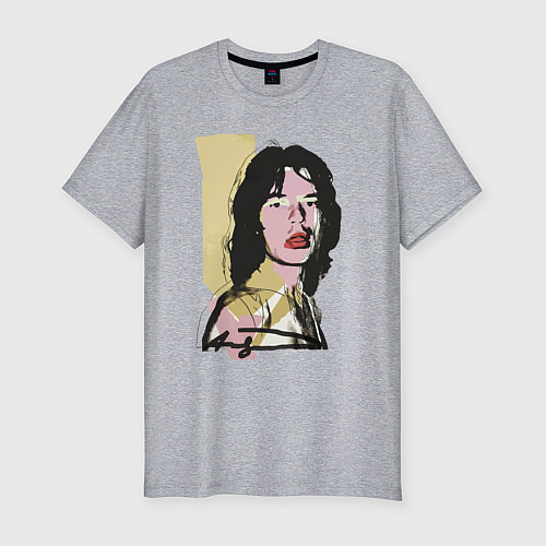 Мужская slim-футболка Andy Warhol - Mick Jagger pop art / Меланж – фото 1