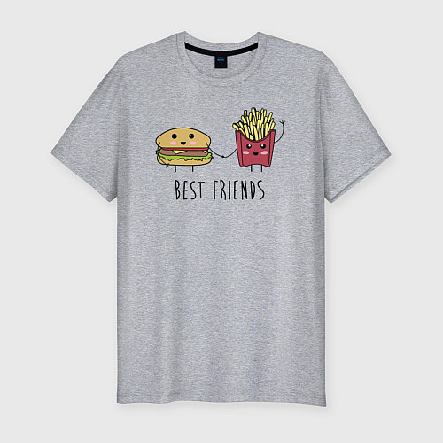 Мужская slim-футболка Hamburger and fries are best friends / Меланж – фото 1