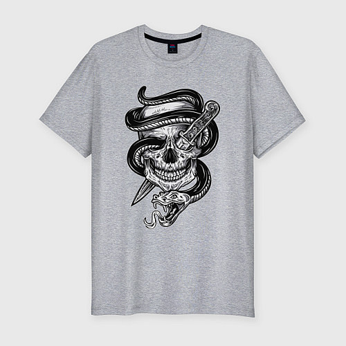 Мужская slim-футболка Snake skull / Меланж – фото 1