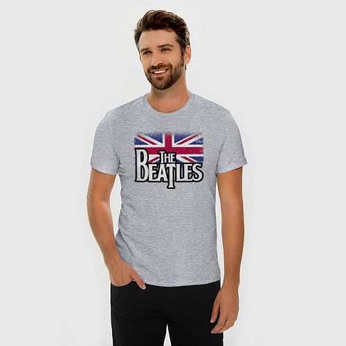 Мужская slim-футболка The Beatles Great Britain Битлз / Меланж – фото 3