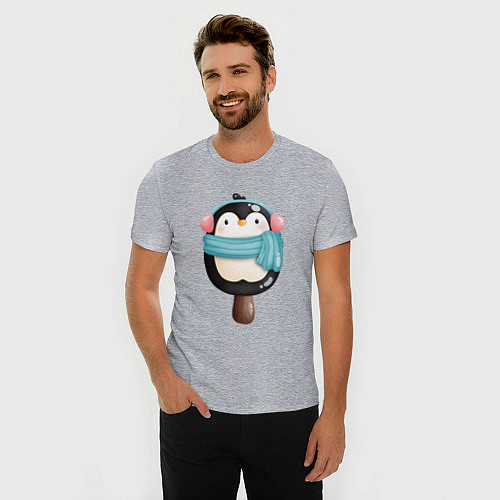 Мужская slim-футболка Пингвин - эскимо / Меланж – фото 3