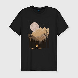 Мужская slim-футболка Туристический поход в лесу