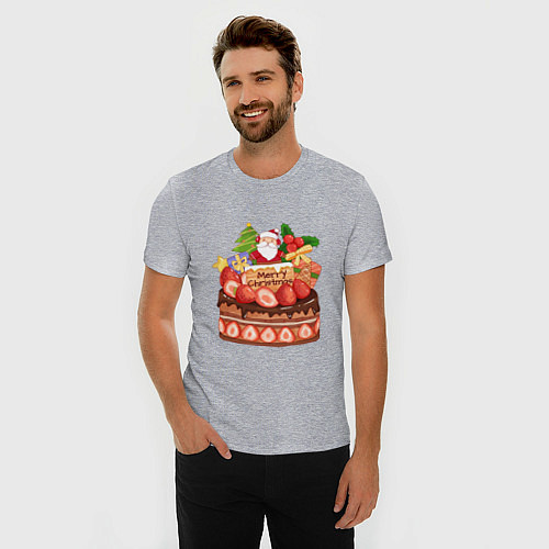 Мужская slim-футболка Санта кейк / Меланж – фото 3
