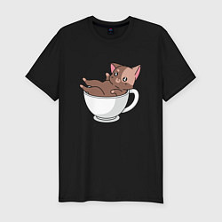 Мужская slim-футболка Милый Котик в чашке