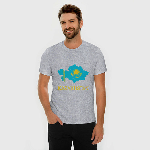 Мужская slim-футболка Map Kazakhstan / Меланж – фото 3