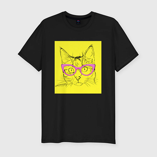 Мужская slim-футболка Гламурная кошка / Черный – фото 1