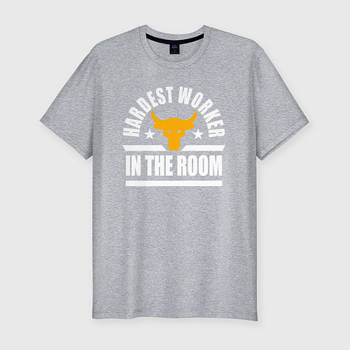 Мужская slim-футболка Hardest Worker in the Room Скала / Меланж – фото 1