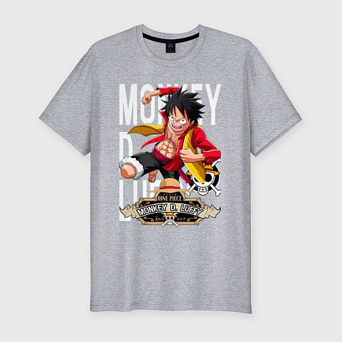 Мужская slim-футболка One Piece Monkey Большой Куш Манки / Меланж – фото 1