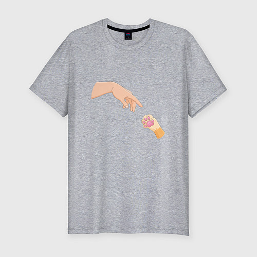 Мужская slim-футболка Сотворение Адама и рыжая лапка котика / Меланж – фото 1