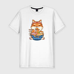 Мужская slim-футболка Shiba Inu Eating Ramen