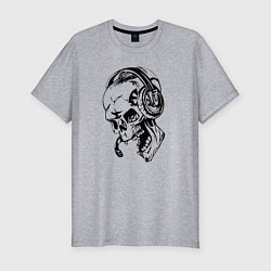 Мужская slim-футболка Cool skull & microphone