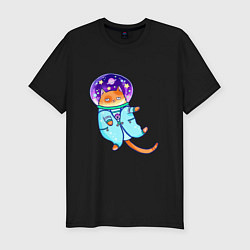 Мужская slim-футболка Кот в космосе 2022 две стороны