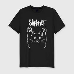 Футболка slim-fit Slipknot, Слипкнот Рок кот, цвет: черный