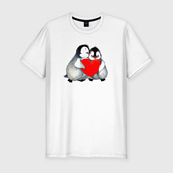 Мужская slim-футболка Милые Влюбленные Пингвины