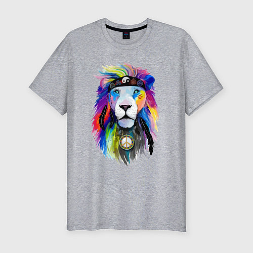 Мужская slim-футболка Color lion! Neon! / Меланж – фото 1