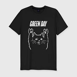 Футболка slim-fit Green Day Рок кот, цвет: черный