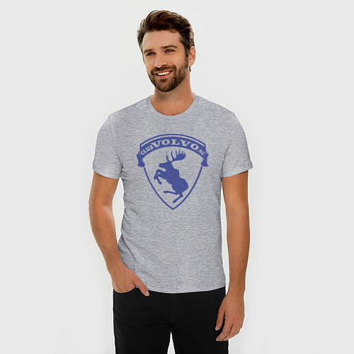 Мужская slim-футболка VOLVO логотип синий / Меланж – фото 3