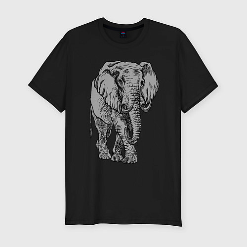 Мужская slim-футболка Огромный могучий слон / Черный – фото 1