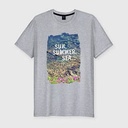 Мужская slim-футболка Солнце, лето, море