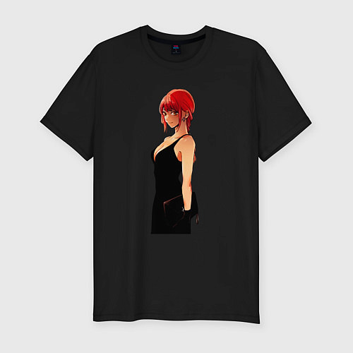Мужская slim-футболка Человек бензопила Макима в красивом платье / Черный – фото 1