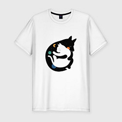 Мужская slim-футболка Обнимашки волк и кошка
