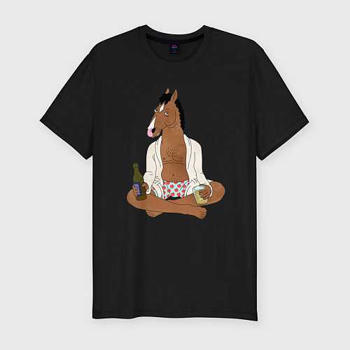 Мужская slim-футболка Медитирующий БоДжек / Черный – фото 1