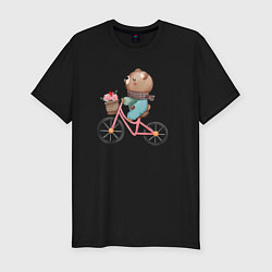 Мужская slim-футболка Медведь с цветами на велосипеде