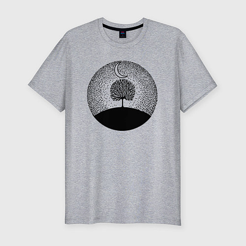 Мужская slim-футболка Луна и дерево / Меланж – фото 1