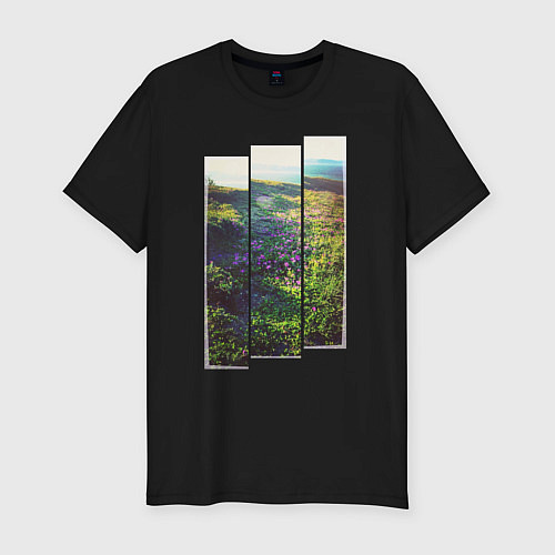 Мужская slim-футболка Тропа с цветами к морю / Черный – фото 1