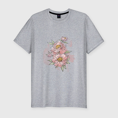 Мужская slim-футболка Нежные розовые цветы / Меланж – фото 1