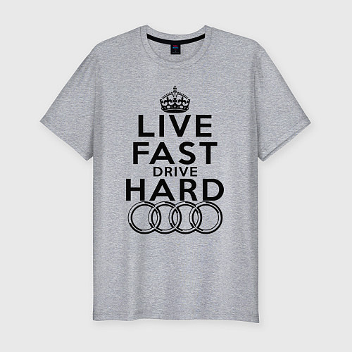 Мужская slim-футболка AUDI LIVE FAST, DRIVE HARD АУДИ / Меланж – фото 1