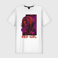 Мужская slim-футболка Красная девушка в маске