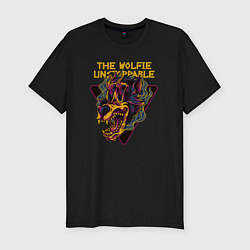 Мужская slim-футболка Волк с пламенными глазами