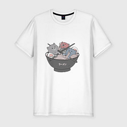 Мужская slim-футболка Коты и рамен