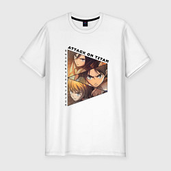 Футболка slim-fit Attack on Titan, Эрен Йегер, Микаса Аккерман, Арми, цвет: белый