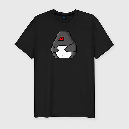 Мужская slim-футболка Пиксельный пингвин / Черный – фото 1