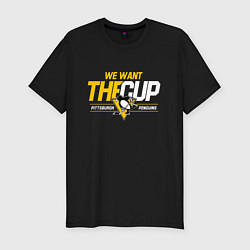 Мужская slim-футболка Pittsburgh Penguins we want the cup Питтсбург Пинг