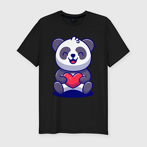 Мужская slim-футболка Панда с сердцем! / Черный – фото 1