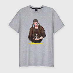 Мужская slim-футболка Vi с черепом Джонни Cyberpunk2077
